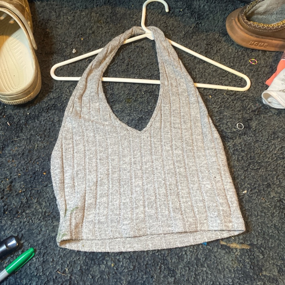 SHEIN Gray Ribbed Sleeveless Crop Top